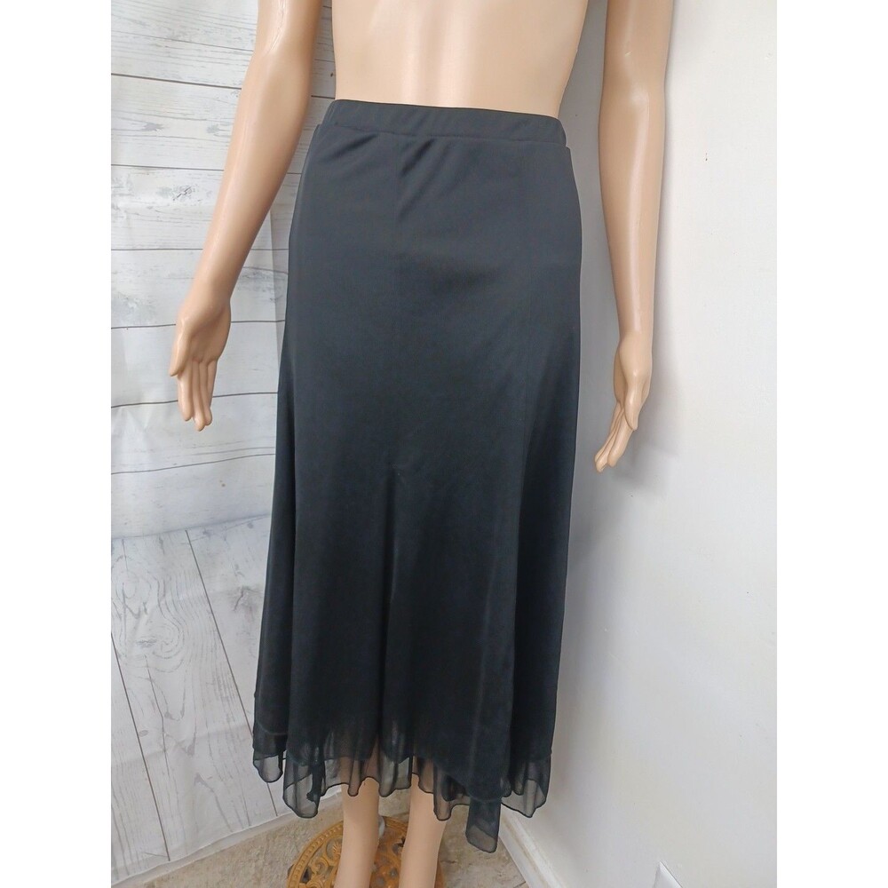 Connected Woman Black Chiffon Asymmetrical Skirt Sz L Elastic Waist Y2K